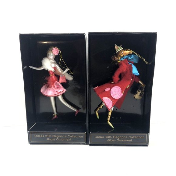 Lot of 2 Ladies with Elegance Collection Blown Glass Ornaments in Original Box's - Picture 1 of 11